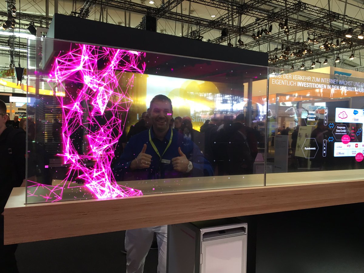 OlafMackert's tweet photo. @CeBIT booth @deutschetelekom #Innovation #m4gts #semipermeable #screen https://t.co/ttNZ8yuw2C