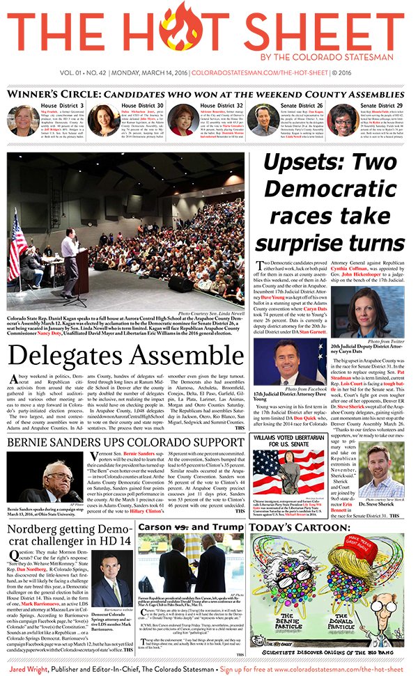 ColoStatesman's tweet image. Your political news brief Today's all new, redesigned #StatesmanHotSheet, #coleg #copolitics bit.ly/1YRCQZQ