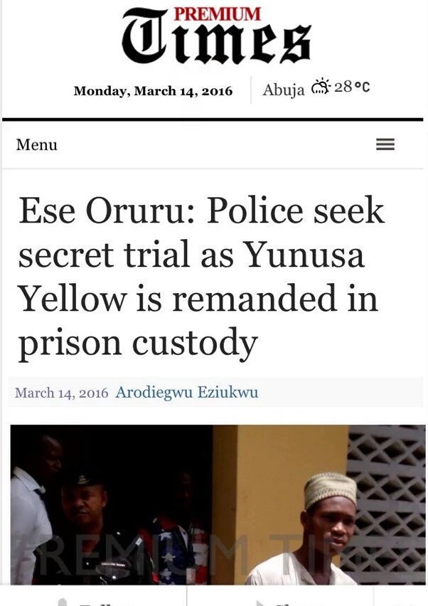 BabajideFadoju's tweet photo. RT if you don't want a secret trial for Yunusa, Ese's kidnapper
#Transparency #OpenJudgement #opengovernment https://t.co/99CF7i3B3g