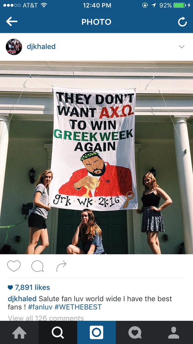 annaskets's tweet photo. WHEN @djkhaled INSTAGRAMS THE BANNER YOU PAINTED FOR GREEK WEEK #majorkey #blessup #wedabest https://t.co/DDnhQEa7C4