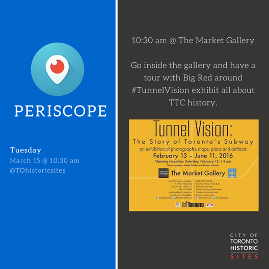TOHistory's tweet photo. Join us tomorrow on Periscope for a tour around @marketgalleryTO! Tune in for 10:30 am #TTC #tohistory https://t.co/s3A0YPCLvL