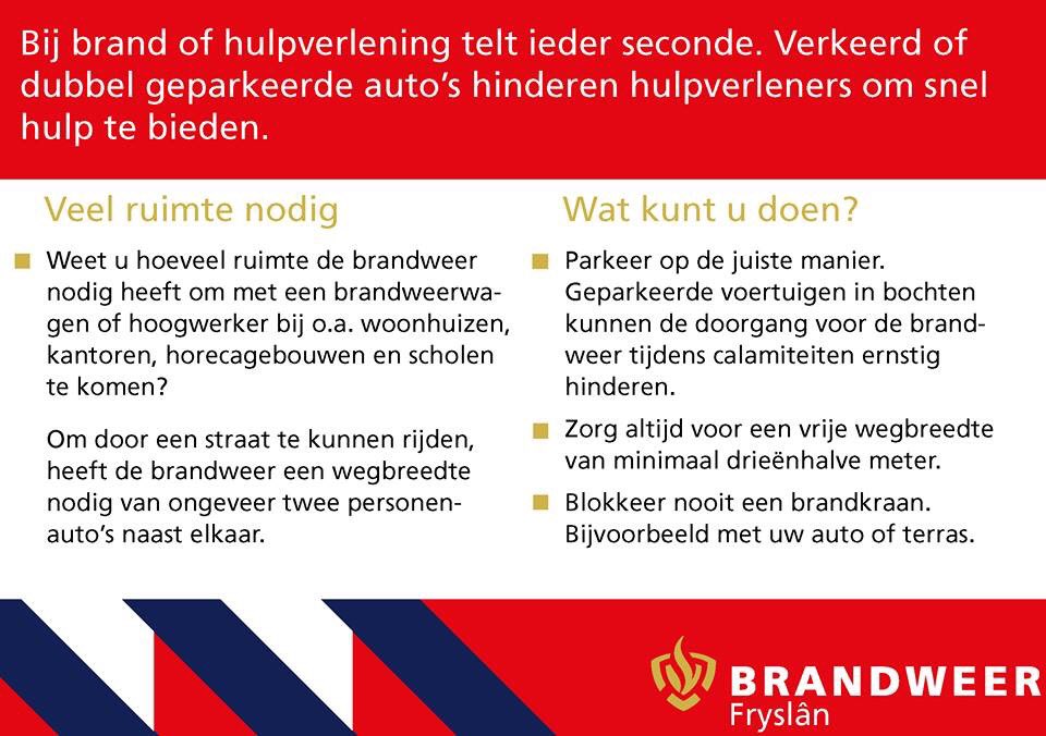 Realiseer je bij het parkeren van je auto dat een brandweerwagen meer ruimte nodig heeft dan een normale auto.