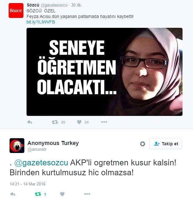 Utanıyorum artık zihninizn çirkefliğnden Nedir bu düşmanlık?
Yitip giden onca can var hiçmi sızlamaz vicdan?
#ankara