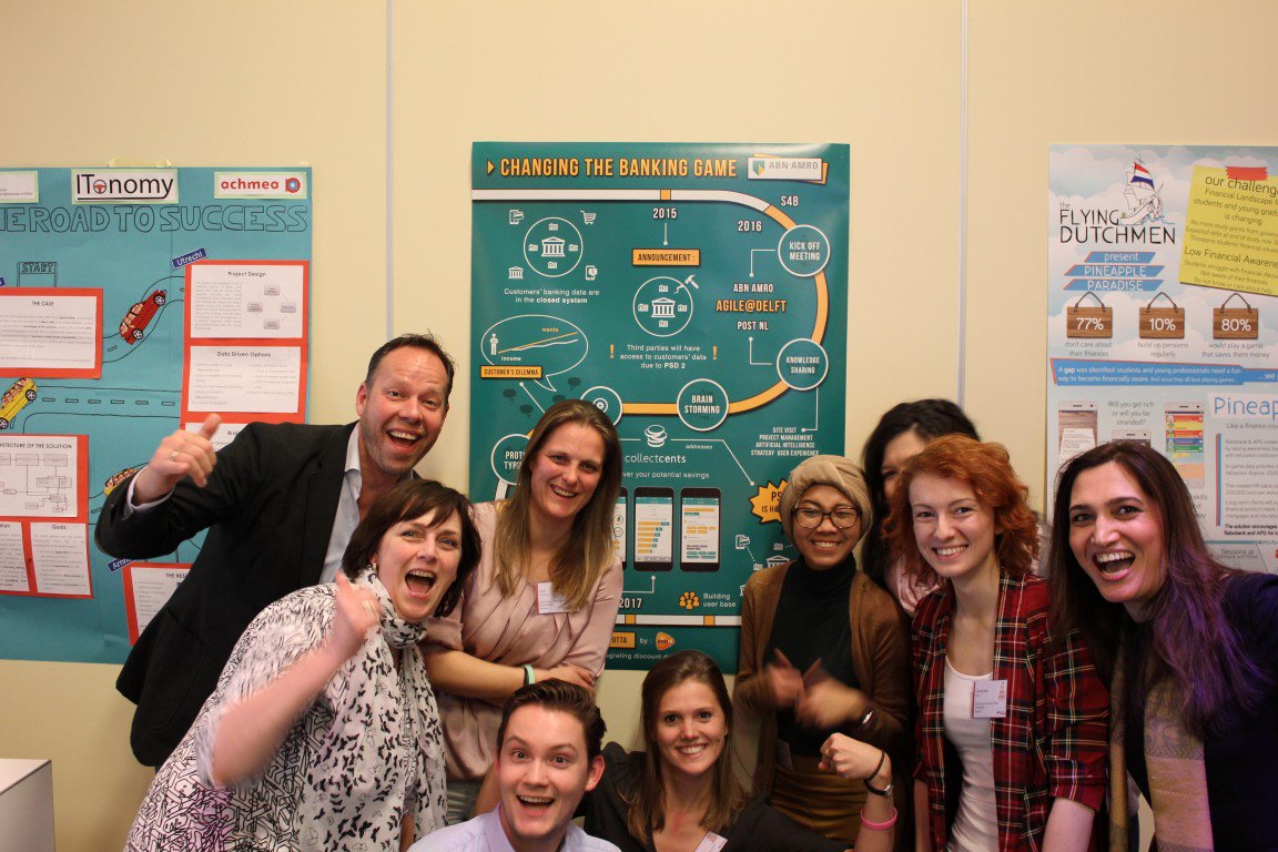 IlseVerdiesen's tweet photo. Team #agileDelft getting feedback of the jury on the poster #cios4b https://t.co/TSpcS3lsdO