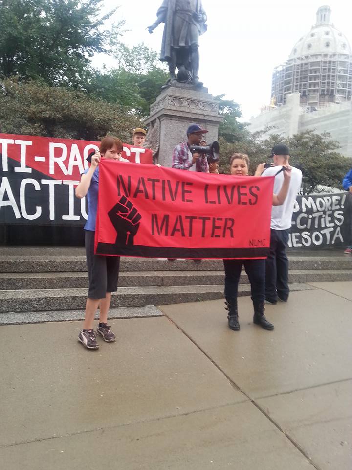 NLMcoalition's tweet photo. #BlackLivesMatter and #NativeLivesMatter #UnityMN Against White Supremacy MN Rally 9/2015 https://t.co/0gPLjhsRPi