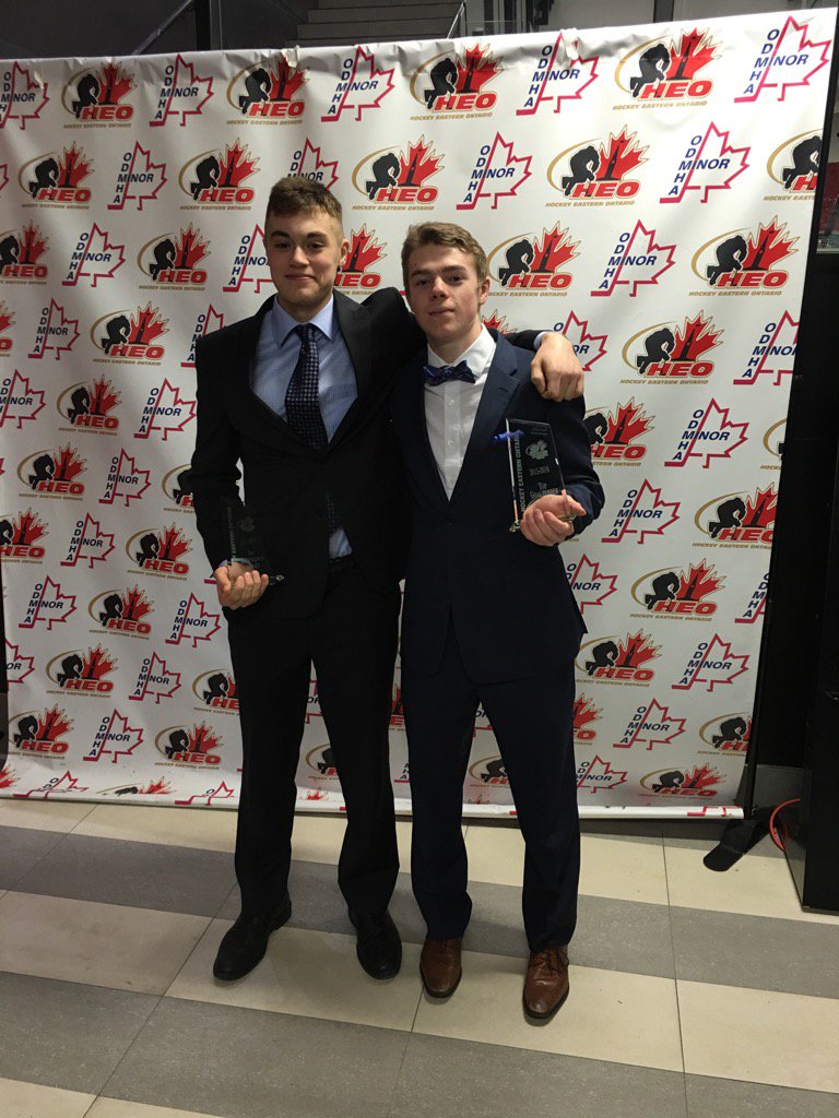 Congrats to @HEOMidgetAAA Goalie of the Year, Cédrick Andrée and Defenseman of the Year, Merrick Rippon #OJSPride