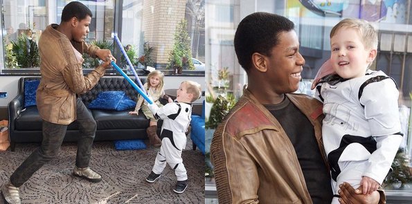 BuzzFeed's tweet photo. John Boyega visited kids in the  hospital as his Star Wars character Finn https://t.co/fTUyk3wObX https://t.co/liAPaWjWg7