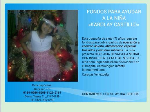 RT <a href="/TahizBravo2014/">Livia Liscano</a>: Esta niña necesita de nuestra ayuda!Por favor da RT! Gracias por difundir