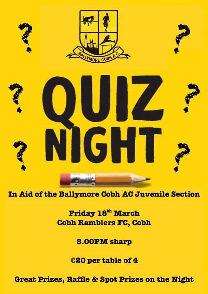 @BallymoreCobhAC Table Quiz @CobhRamblersFC this Fri 18th March 8pm. All welcome along. #youknowitmakessense