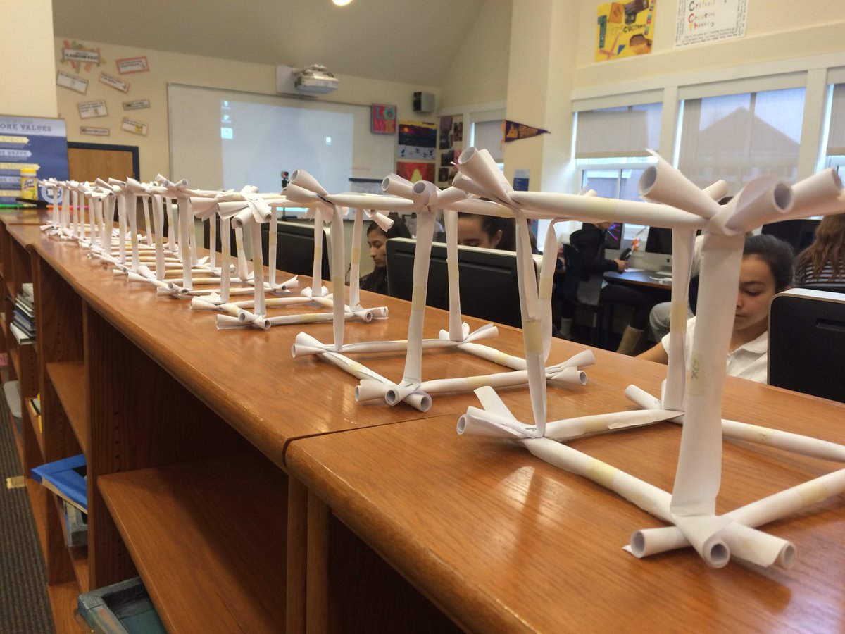 TeacherTrinh's tweet image. When your @GarrisonForest 8th Gr Design/Eng. students build perfect cubes out of paper, stapler &amp;amp; tape! @ExploLive