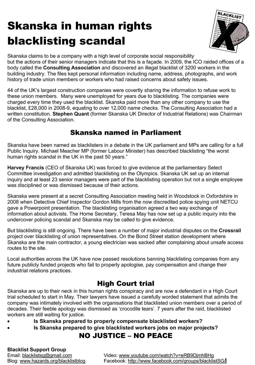 <a href="/SkanskaUKplc/">Skanska UK</a> in human rights #blacklisting scandal. #construction #blacklist #conspiracy #geezajob RT