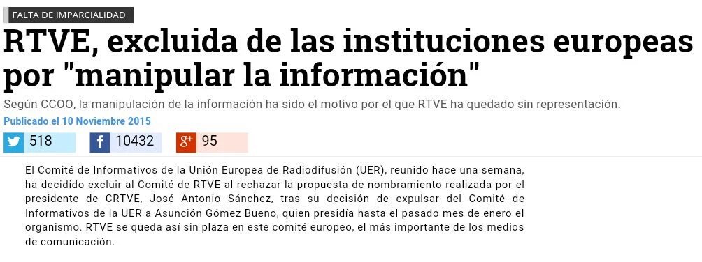 borjazpi's tweet image. 2009 TVE premiada al mejor informativo del mundo. 
2015 TVE excluida por &quot;manipular información&quot;.
#PP #puedesconfiar