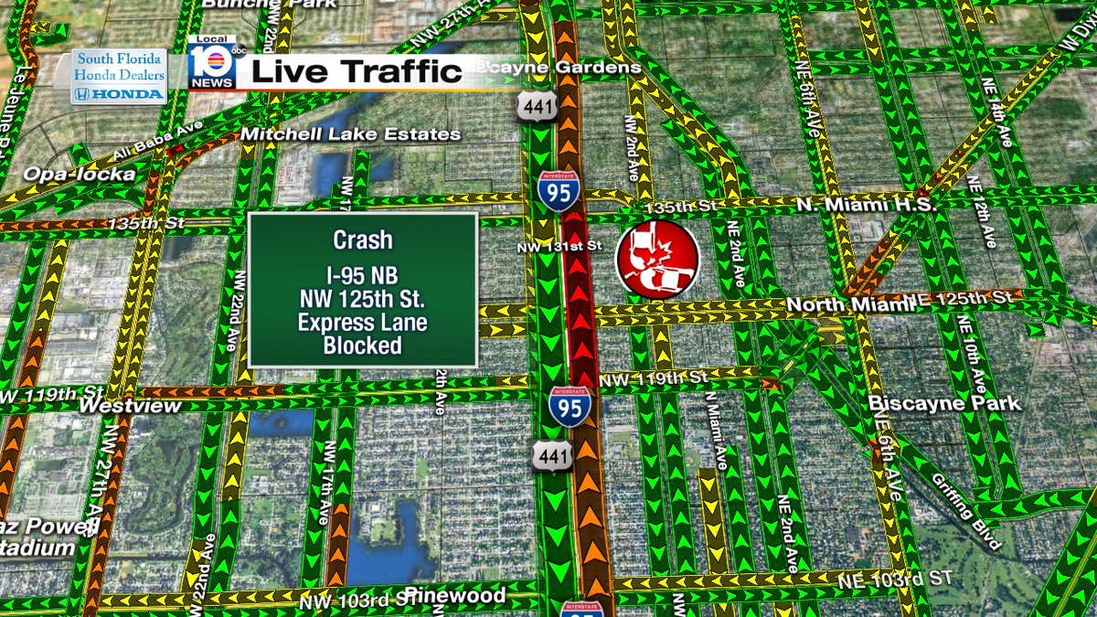 CRASH: I-95 NB & NW 125th St. Express lane blocked. #TRAFFIC #MIAMI https://t.co/6GXGTZKlM6