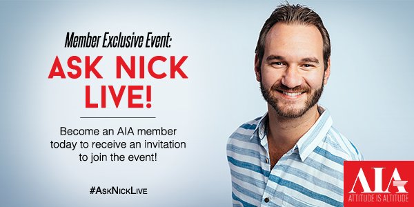 nickvujicic's tweet photo. “Reply with a question for Nick &amp; sign up for FREE today: https://t.co/EOJFJlbCKV” -@ATTisALT Team #AskNickLive https://t.co/7TgO84LES4