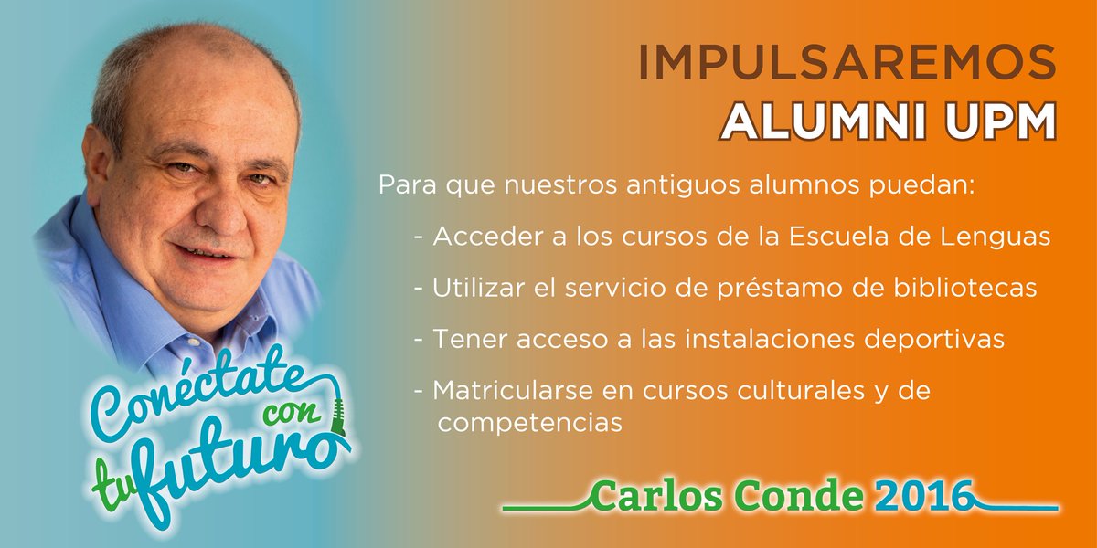 carlosconde2016's tweet photo. Es fundamental que los antiguos alumnos sigan vinculados a la UPM. Les ofreceremos más servicios. #EleccionesUPM https://t.co/pdfJIbnUlB
