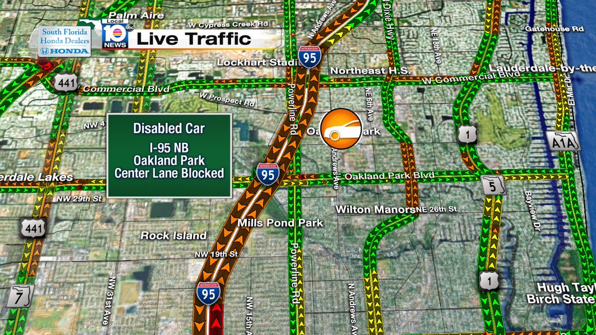 DISABLED CAR: I-95 NB & Oakland Park Blvd.  Center lane blocked.  #TRAFFIC https://t.co/POJz5ddyCC