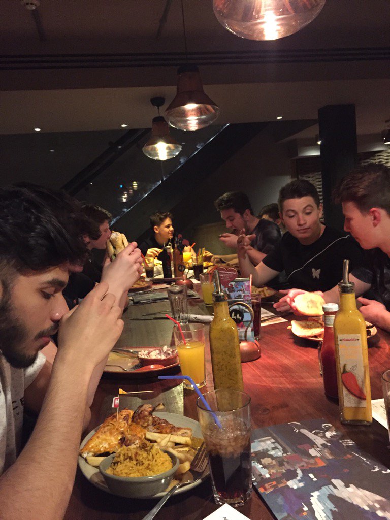 PEatCardiffHigh's tweet photo. YEAR 11 RUGBY. Feeding time at the zoo! Aka nandos!!! #fullplatter #fuel https://t.co/H9i4yJq4Iu