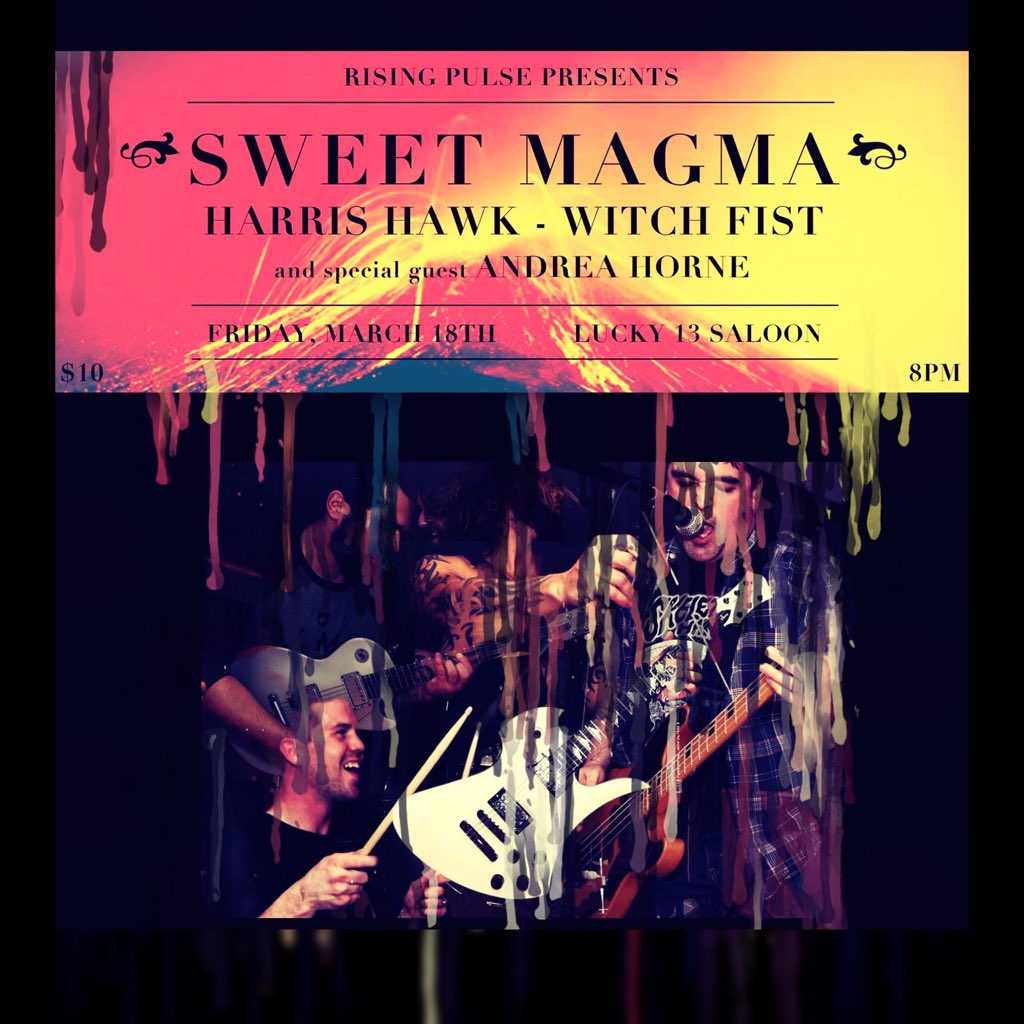 This Friday we're at #lucky13saloon in #Brooklyn w/ <a href="/sweetmagmaband/">Sweet Magma</a> @harrishawkband and Andrea Horne from #Vaureen