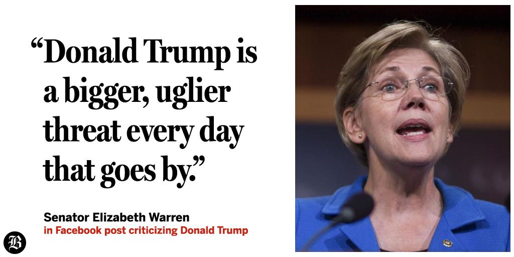BostonGlobe's tweet image. Elizabeth Warren implores “decent people everywhere" to oppose Donald Trump bos.gl/hPnIJ06