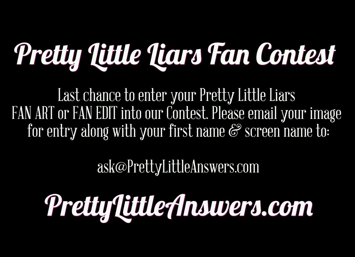 Pretty_Answers's tweet image. #PrettyLittleLiars Fans don't forget to email your entry to the contest for #PLLfans #PLL 💋  PrettyLittleAnswers.com