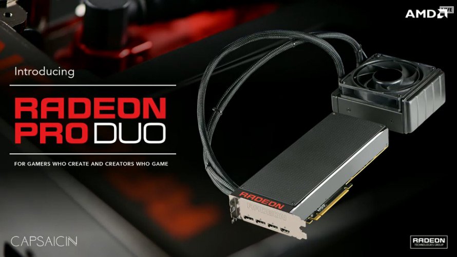 PCMHZ's tweet image. Radeon Pro Duo FTW! 2x Fiji , 8GB HBM, 16TFLOPS #GDC16 #AMDCapsaicin