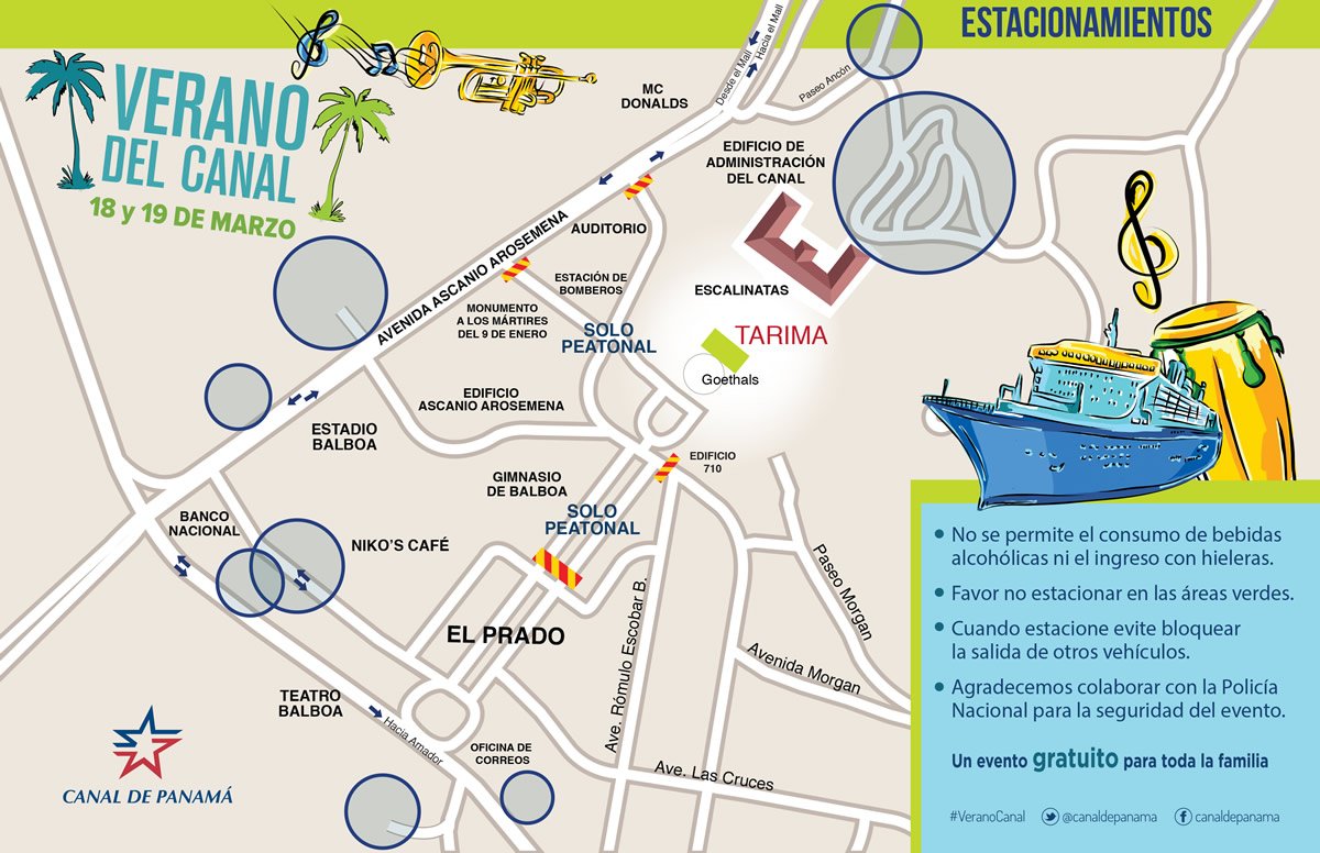 canaldepanama's tweet photo. Guarda este mapa de estacionamientos para el #VeranoCanal. 18 y 19 marzo en las Escalinatas del Edif. de la Admón. https://t.co/NYvKWwHZD2