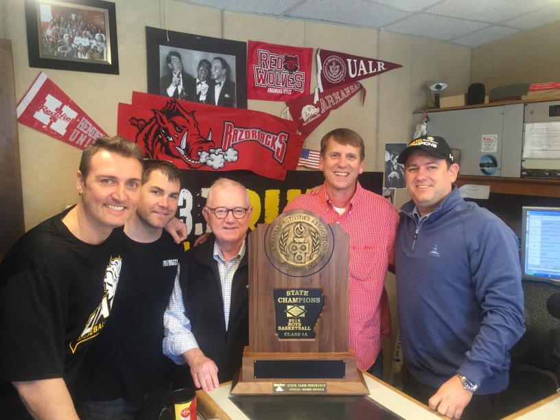 BridgesJerry's tweet photo. Great time today at 103.7 the buzz. Our men were awesome last Friday.#cabotbasketball #7A StateChamps https://t.co/boixpGQQTW