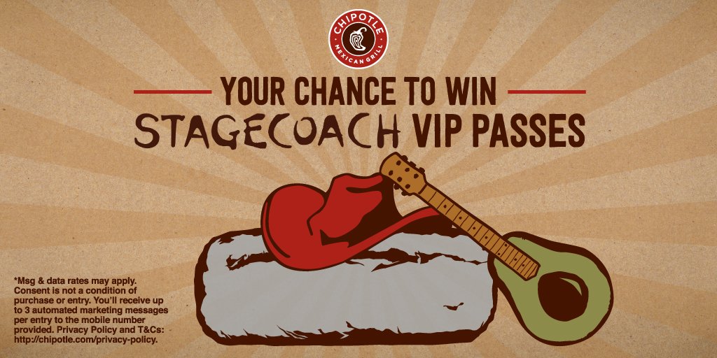 ChipotleTweets's tweet photo. Rock out @Stagecoach. Text STAGECOACH to 888222 for a chance to win VIP passes.* Ends 4/5. https://t.co/LR5lrRgn6r https://t.co/xq3RfaL7zw