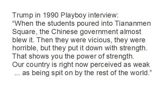 michikokakutani's tweet image. In 1990 Playboy interview, Trump talked about the Tiananmen Square massacre: thecorporateculture.com/2015/playboy-i…