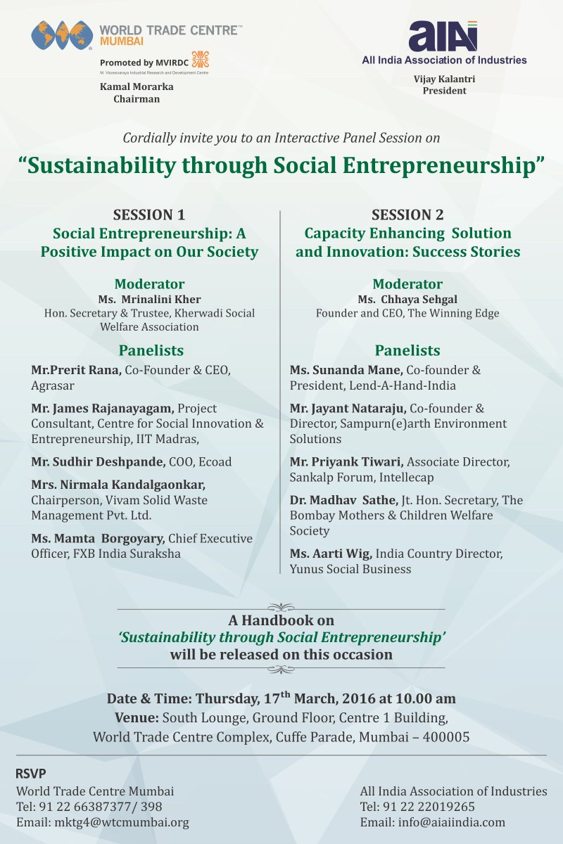 a panel discussion on # social entrepreneurship at #world trade centre Mumbai on March 17th 2016.