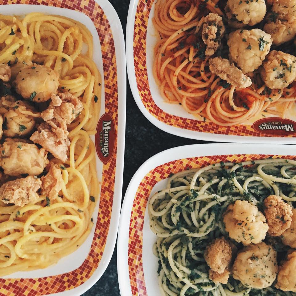 ManangsChicken's tweet image. Choose your fave Gourmet Pasta with a twist! We&apos;ve got 
Salted Egg Pasta, Spicy Tinapa,&amp;amp; Creamy Malunggay Pesto