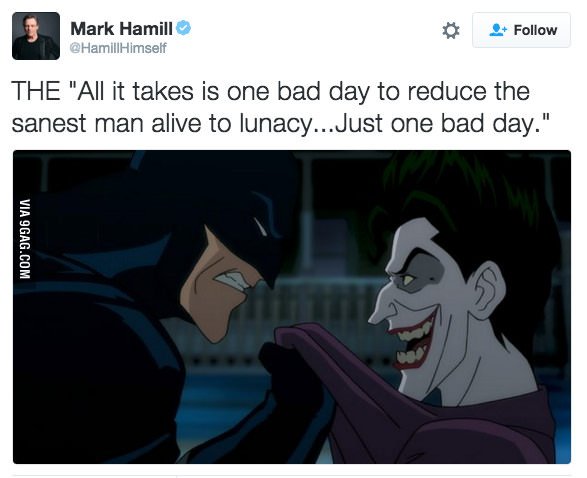 9GAG's tweet photo. Mark Hamill tweeted the first image of Batman: The Killing Joke! Simply can't wait for it!
https://t.co/XqZIvlhu0Z https://t.co/M1F5QhcPfs
