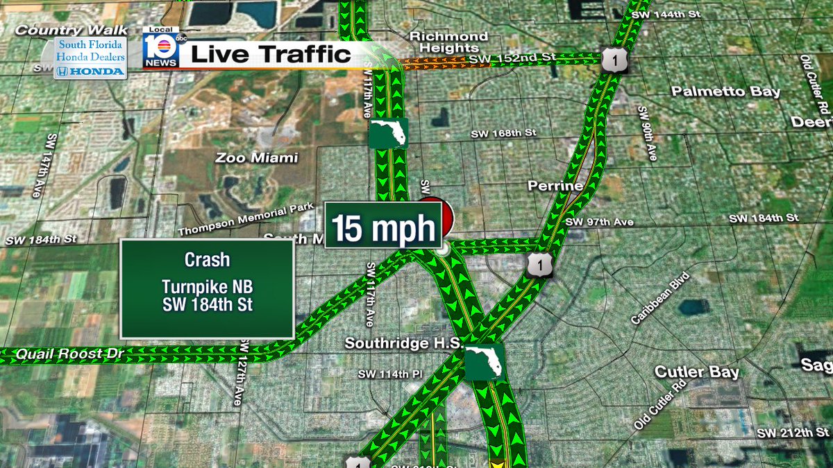 Crash on Turnpike NB and SW 184th St #TRAFFIC #MIAMI https://t.co/SOaukKCq7M