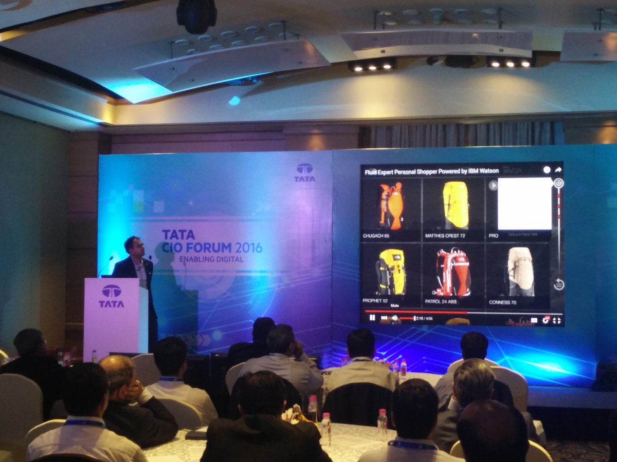 NivedityaS's tweet photo. Prashant from @ibm_in speaking about the digital shopping experience with @IBMWatson  #TataCIOForum https://t.co/iXpcMkA2uK