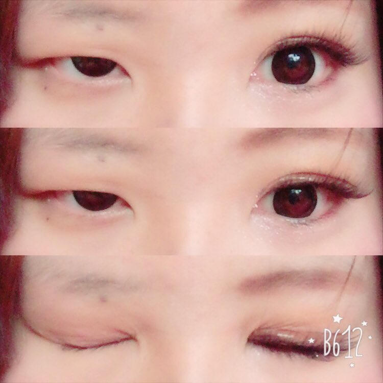 目だけの比較です。笑 二重幅を広げてつけまも2枚重ねてみました