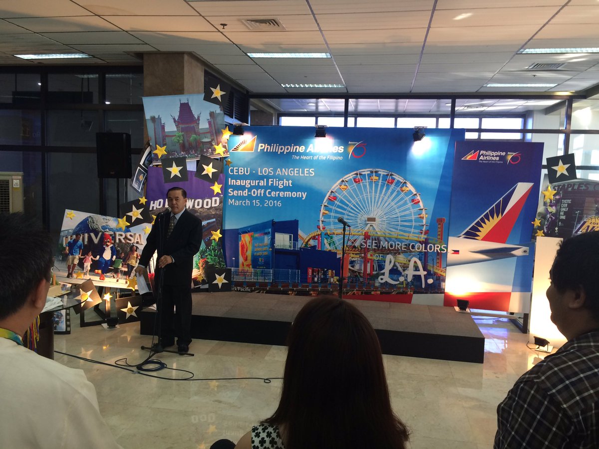 MactanCebuAirpt's tweet photo. Happening now: @flyPAL CEBU-LOS ANGELES Inaugural Flight Send-off Ceremony at @MactanCebuAirpt #CebLax #StartHere https://t.co/Lmp9CL4v50