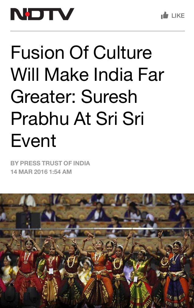 ArtofLivingABC's tweet photo. Fusion Of Culture Will Make India Far Greater: @sureshpprabhu at @WCF2016 https://t.co/lUsvoP2u1q via @ndtv https://t.co/iRouKRbDSP