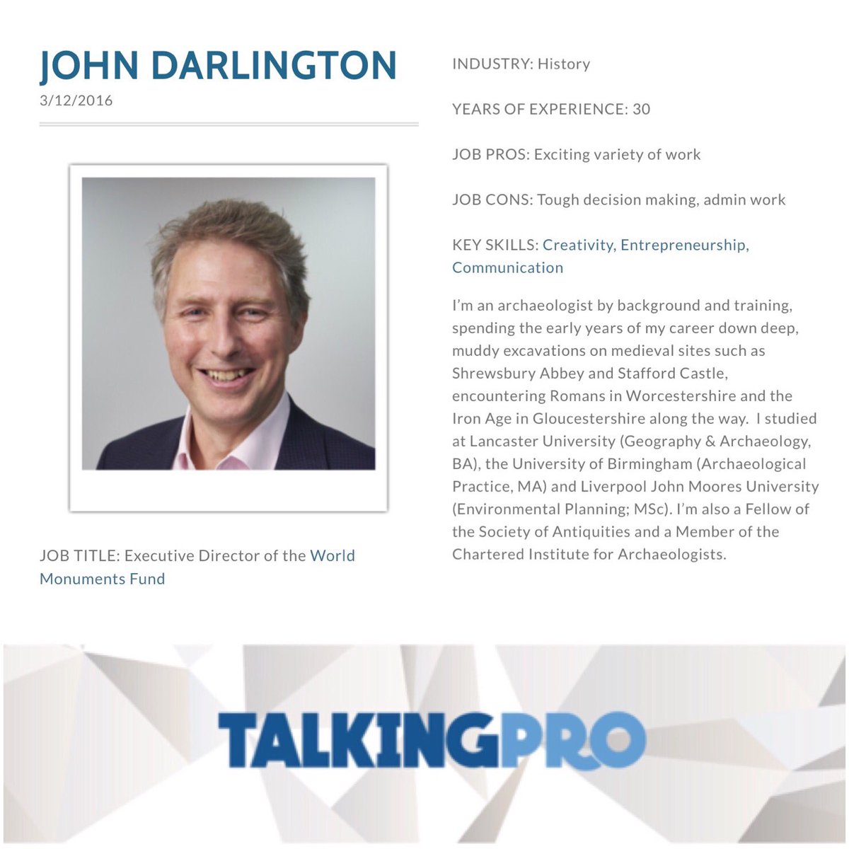 OnslowTrust's tweet photo. Love history? Want to find out where it can lead you? Read John's story on #TalkingPro https://t.co/ty6ybKt9uC https://t.co/nCVGjMPXtS