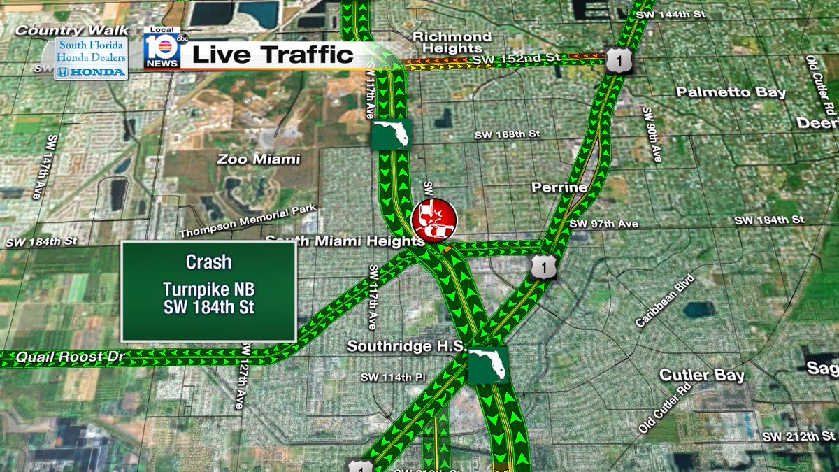 Crash on the turnpike NB and SW 184th St #TRAFFIC #MIAMI https://t.co/aqZRnlqEUr
