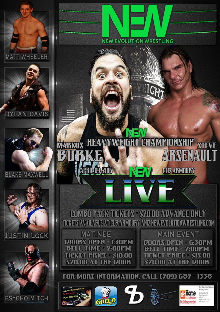 NewWrestlingNL's tweet photo. NEW presents 3 shows 2 days @DynamiteLCW @KingCEW709 @JustinLock_ @MattBurnsLCW @TheMattWheeler @TheBrandonFlip #NEW https://t.co/Ar1BwdPdf1