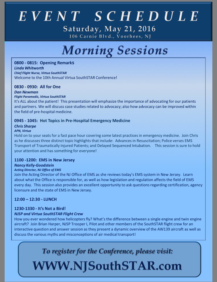 NJSOUTHSTAR's tweet image. The line up for this year's SouthSTAR Education Conference! BLS, ALS, Nursing, Critical care!! #SouthSTAREC2016