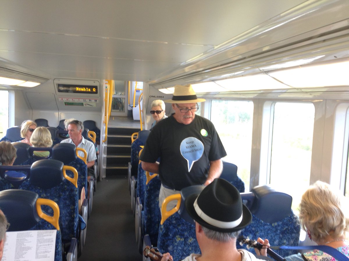 KiamaBlowhole's tweet photo. Some photos from the anti forces council merger rally in Sydney where Kiama was the star! Warming up on the train! https://t.co/H6tcbkO7QK