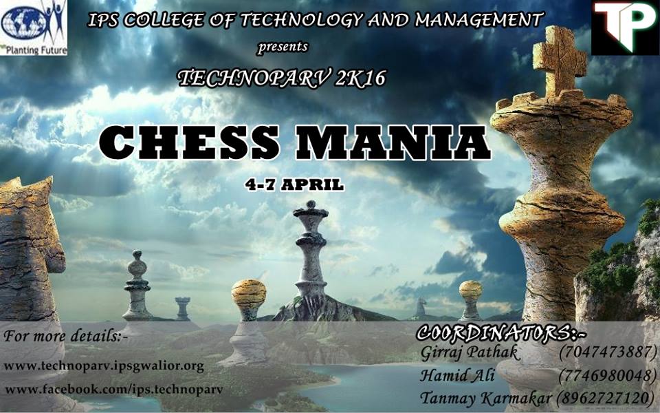 technoparv16's tweet photo. #Technoparv_2k16 proudly announce a most awaited competition on " CHESS MANIA ".
#REGISTRATION_OPEN https://t.co/Q22XuIg0OD