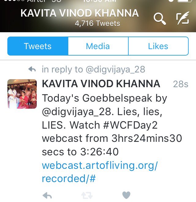 kavitavkhanna's tweet photo. @digvijaya_28 spreads lies. See for yourself. #WCFDay2 https://t.co/z5YUnvCfwD He lies to make peace=sedition. SHAME https://t.co/DevKL66Lvm