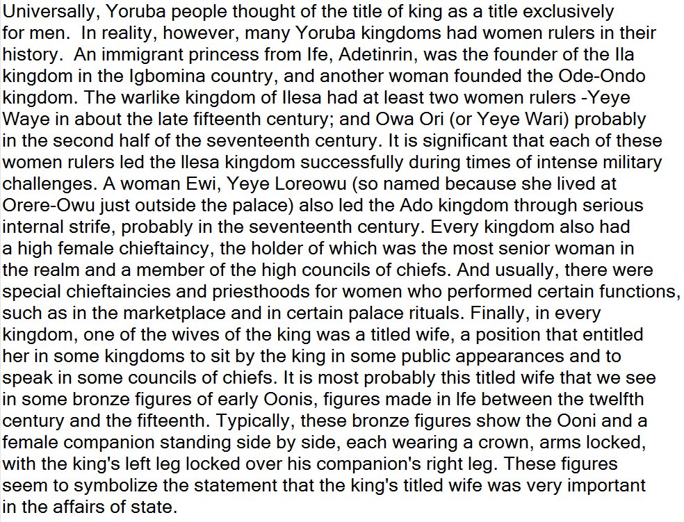 tweetticator's tweet photo. Black women rulers in the history of the Yoruba people (by S.A. Akintoye)   #blackhistorymonth #africanhistory https://t.co/bh4zWZpuL4