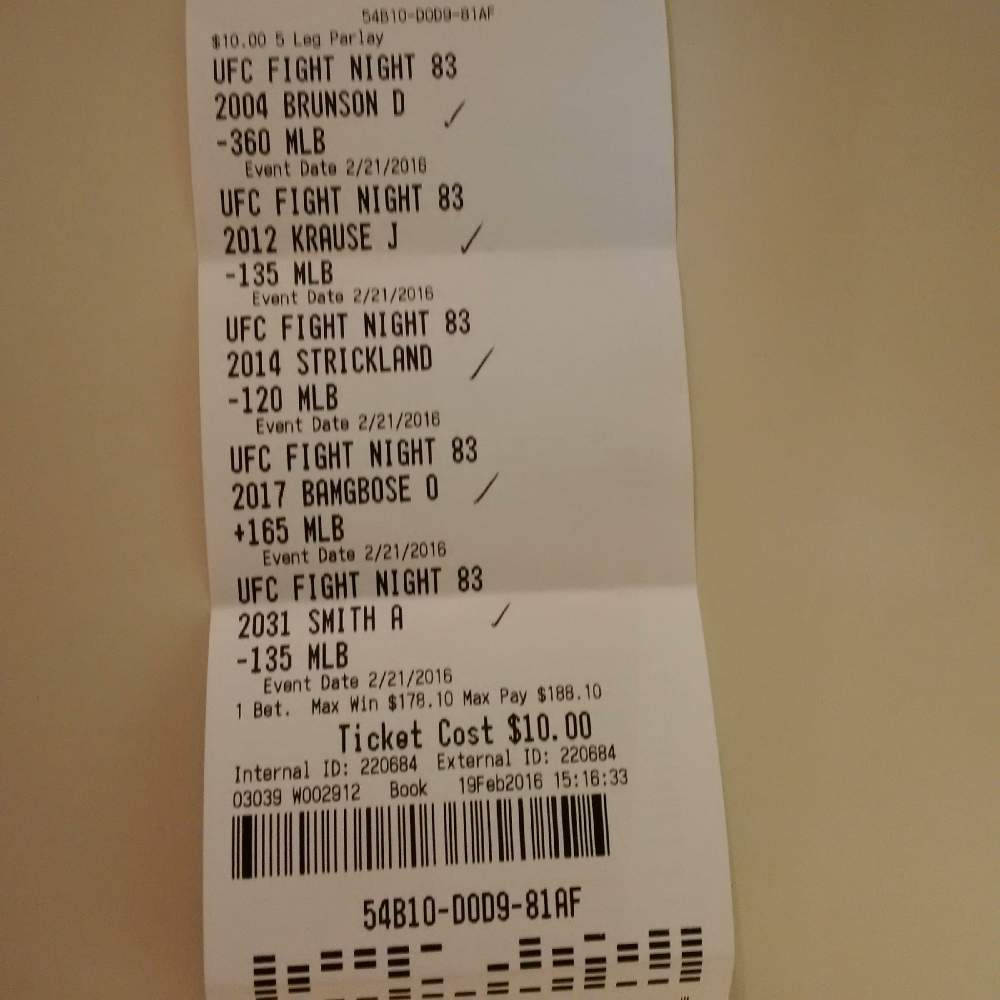 MONDO_ENT's tweet image. #UFCfightnight 83 parlay for some nice lunch money.