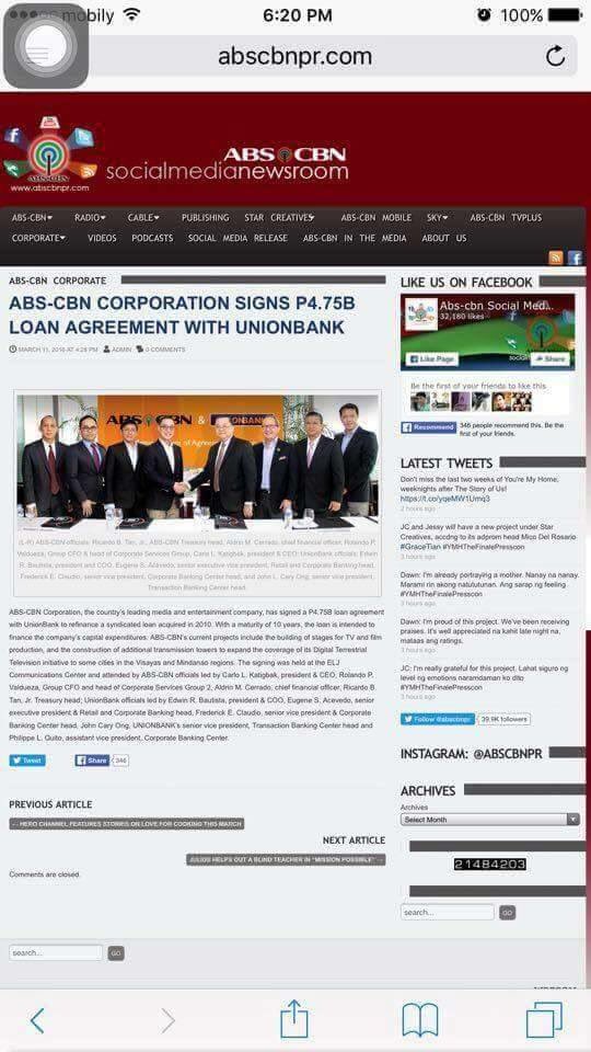MissJeangerose's tweet photo. ABiasCBN signsP4.75 loan agreement with Unionbank,hndi nga nman affected @jeff_roxy @junhangtenpaa  #ABSCBNLOWGRADE https://t.co/g6y1DyBdXc