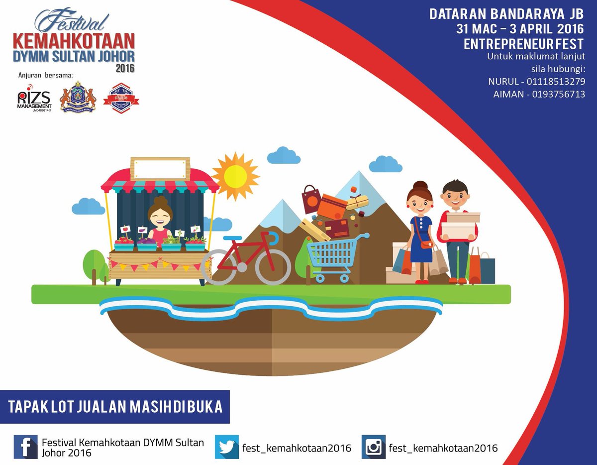 fes_keputeraan's tweet photo. PERHATIAN....TAPAK LOT JUALAN MASIH DI BUKA

#fkj2016 #jb #johor #johorevent #jbevent #vendor @Twt_Larkin @TwtJohor https://t.co/ZQJFBX73rN