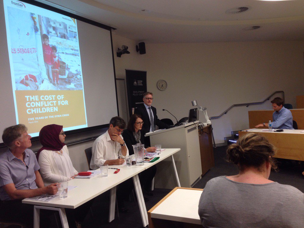 WorldVisionAus's tweet photo. Thanks to @devpolicy @ANU_Law @ANUCrawford @ANUasiapacific @KevinJan21 &amp; Stephen Howes - a great #Syria5 panel today https://t.co/OvkqZiQIlh