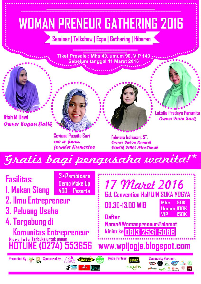 Womenpreneur Gathering,  17/3/2016, 09.00-13.00Convention hall uin suka jogja htm 50k, <a href="/JogjaStudent/">Mahasiswa Jogja</a> <a href="/santriipreneur/">SantriPreneur</a>